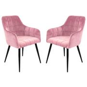 Vernal Blush Velvet Dining Chairs With Black Legs In Pair