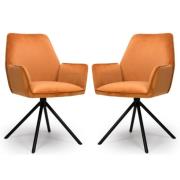 Utica Brunt Orange Carver Velvet Dining Chairs In Pair