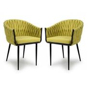 Pearl Yellow Braided Fabric Dining Chairs In Pair