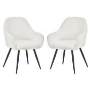 Orno White Boucle Fabric Dining Chairs With Black Legs In Pair