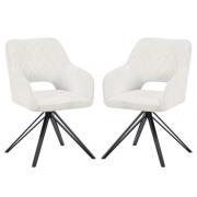 Lublin White Fabric Dining Chairs With Black Legs In Pair