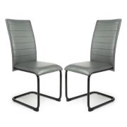 Clisson Grey Leather Dining Chairs With Metal Legs In Pair