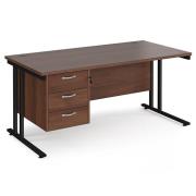 Melor 1600mm Cantilever 3 Drawers Computer Desk In Walnut Black