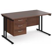 Melor 1400mm Cantilever 3 Drawers Computer Desk In Walnut Black