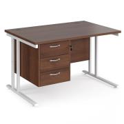 Melor 1200mm Cantilever 3 Drawers Computer Desk In Walnut White