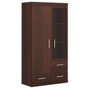 Impro Glazed 2 Doors 3 Drawers Display Cabinet In Dark Mahogany