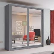 Allen Large Wardrobe With 2 Mirrored Sliding Doors In Matt Grey