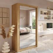 Aliso Wardrobe With 2 Mirror Sliding Doors In Shetland Oak