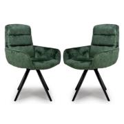 Oakley Green Chenille Fabric Dining Chairs Swivel In Pair