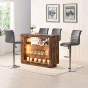 Fiesta Rustic Oak Bar Table Unit With 4 Ripple Grey Stools