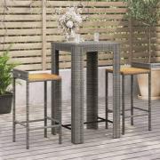 Ryker Solid Wood 3 Piece Garden Bar Set In Grey Poly Rattan