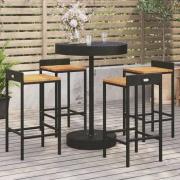 Olivia Solid Wood 5 Piece Garden Bar Set In Black Poly Rattan