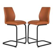 Adoncia Tan Faux Leather Counter Bar Chairs In Pair