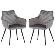 Finlay Dark Grey Velvet Fabric Dining Armchairs In Pair