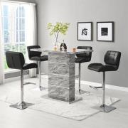 Parini Melange Marble Effect Bar Table 4 Candid Black Stools