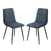 Arta Straight Stitch Blue Fabric Dining Chairs In Pair