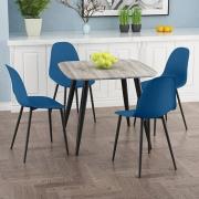 Arta Square Grey Wooden Dining Table 4 Duo Plastic Blue Chairs