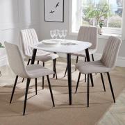 Arta Square White Wooden Dining Table 4 Natural Straight Chairs