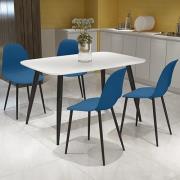 Arta White Wooden Dining Table 4 Duo Plastic Blue Chairs