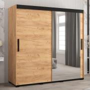 Beilla II Mirrored Wardrobe 2 Sliding Doors 200cm In Golden Oak