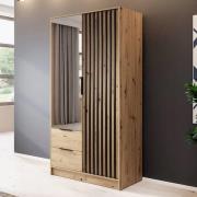 Newport Mirrored Wardrobe With 2 Hinged Doors 105cm In Artisan Oak