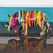 Casper Rhino Statuette Sculpture In Black And Multicolored