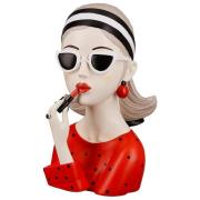 Ocala Polyresin Lady With Lipstick Sculpture In Cream And Red