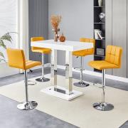 Caprice White High Gloss Bar Table 4 Coco Curry Stools