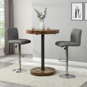 Havana Rustic Oak Wooden Bar Table With 2 Coco Grey Stools