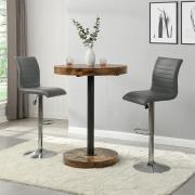 Havana Rustic Oak Wooden Bar Table With 2 Ripple Grey Stools