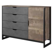 Adkins Wooden Sideboard With 1 Door 4 Drawers In Grande Oak