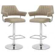 Calais Mink Leather Bar Stools With Chrome Base In Pair