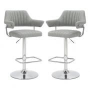 Calais Light Grey Leather Bar Stools With Chrome Base In Pair