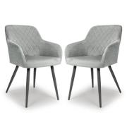 Menton Grey Velvet Dining Chairs With Black Legs In Pair