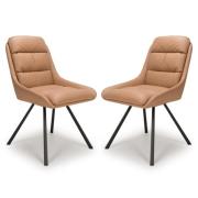 Addis Tan Leather Dining Chairs With Black Legs In Pair