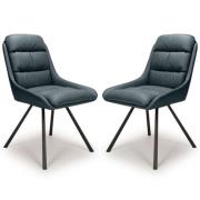 Addis Blue Leather Dining Chairs With Black Legs In Pair