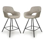 Torun Mink Leather Bar Chairs With Black Legs In Pair