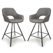 Torun Charcoal Leather Bar Chairs With Black Legs In Pair