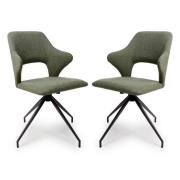 Vercelli Swivel Sage Fabric Dining Chairs In Pair