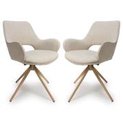 Playa Swivel Natural Fabric Dining Chairs In Pair