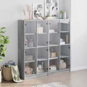 Avila Wooden Bookcase With 8 Glass Doors In Grey Sonoma Oak