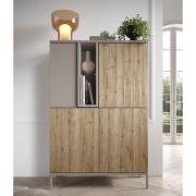 Genoa Wooden Highboard With 4 Doors In Cashmere And Cadiz Oak