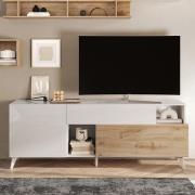 Milan High Gloss TV Stand Small With 2 Doors In White Cadiz Oak