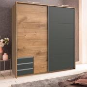 Limoni Sliding Wooden Wardrobe In Planked Oak And Graphite