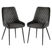 Sanford Grey Velvet Dining Chairs With Black Legs In Pair