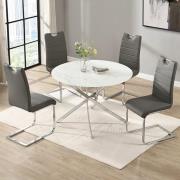 Daytona Round Diva Glass Dining Table 4 Petra Grey Chairs