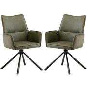 Galena Green Faux Leather Dining Armchairs In Pair