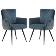 Lewes Blue Corduroy Velvet Dining Armchairs In Pair