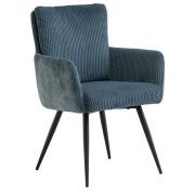 Lewes Velvet Dining Armchair In Blue Corduroy