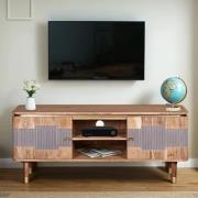 Wayne Acacia Wood TV Stand With 2 Doors In Natural And Grey